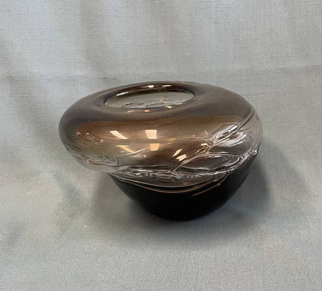 Brown glass off centre vase