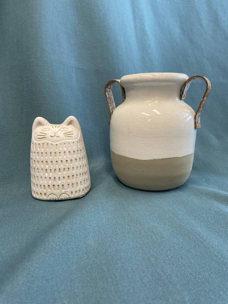 Cement Cat And Rustic Vase
